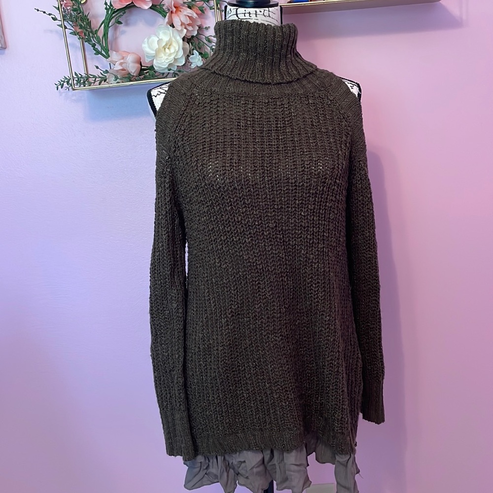 Easel Olive Green Cold Shoulder Sweater